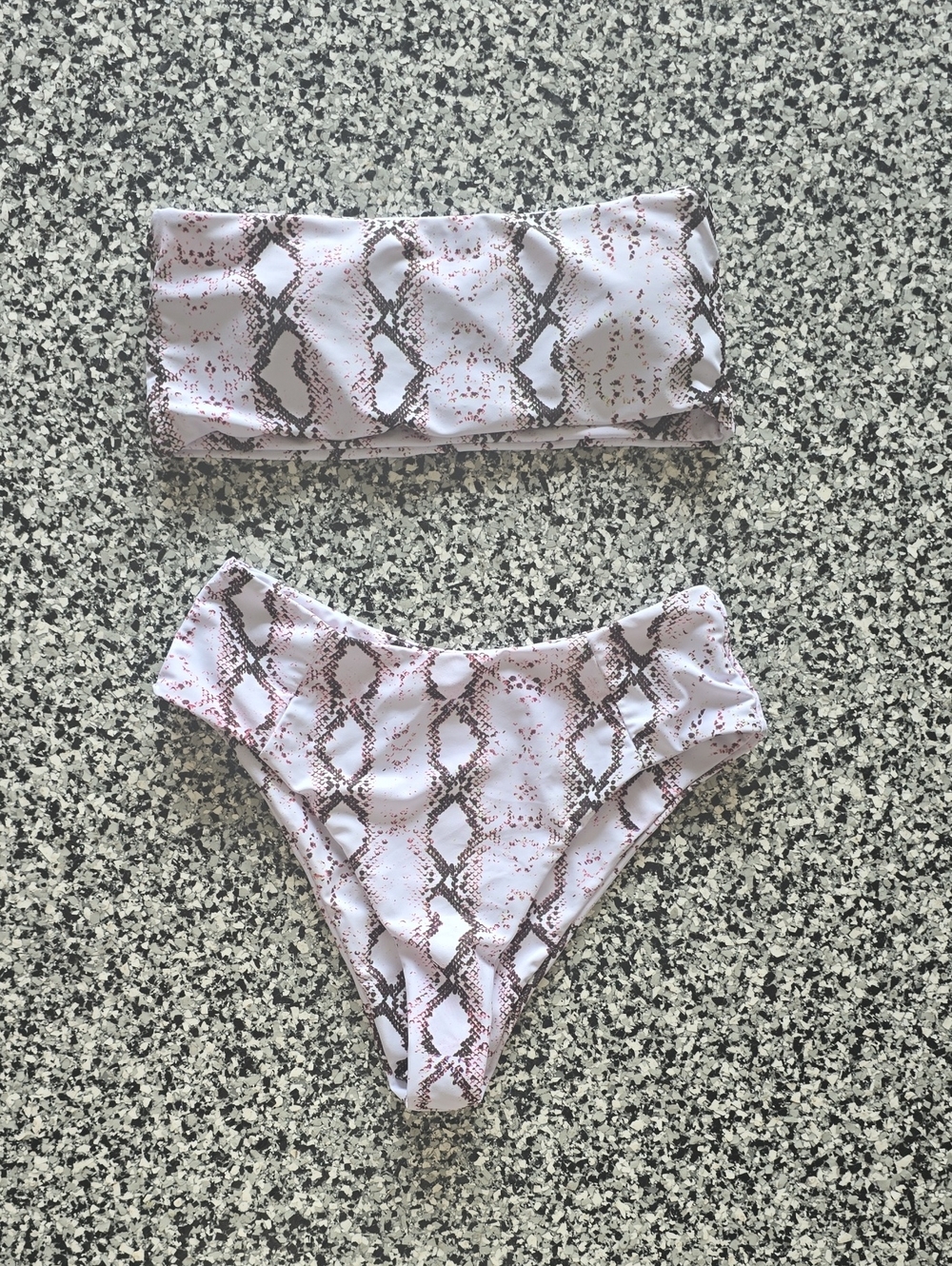Womens Snake-Print Bandeau Bikini Set in Light Pink